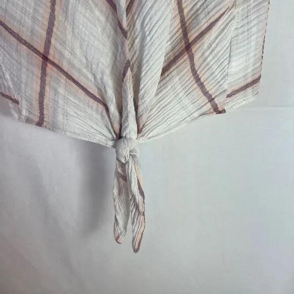 Anthropologie Cloth & Stone Mina Cream/Purple/Peach Gauze Self Tie Top Sz S - Picture 5 of 9